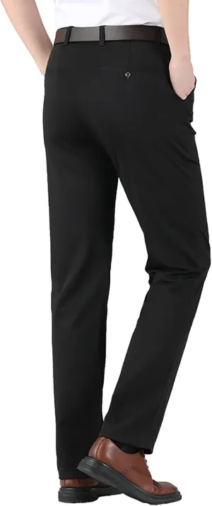 CRNTCEM Stretchy Suit Pants for Men Slim-Fit Flat-Front Formal Dress Pant Tapered Straight Leg Business Office Work Pants