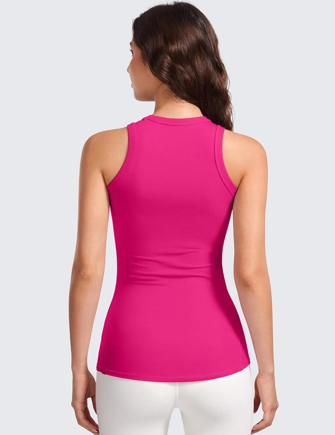 CRZ YOGA High Crewneck Racerback Tank Tops for Womens Stretchy Fitted Workout Casual Sleeveless Tight Shirts