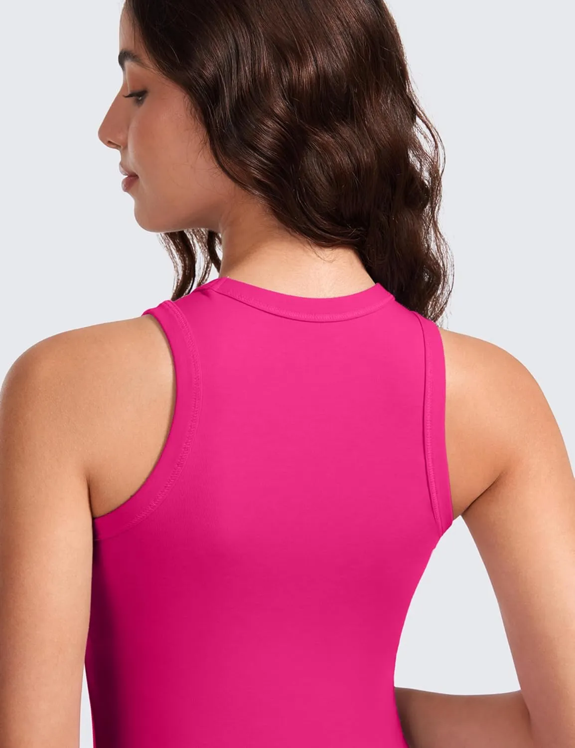 CRZ YOGA High Crewneck Racerback Tank Tops for Womens Stretchy Fitted Workout Casual Sleeveless Tight Shirts