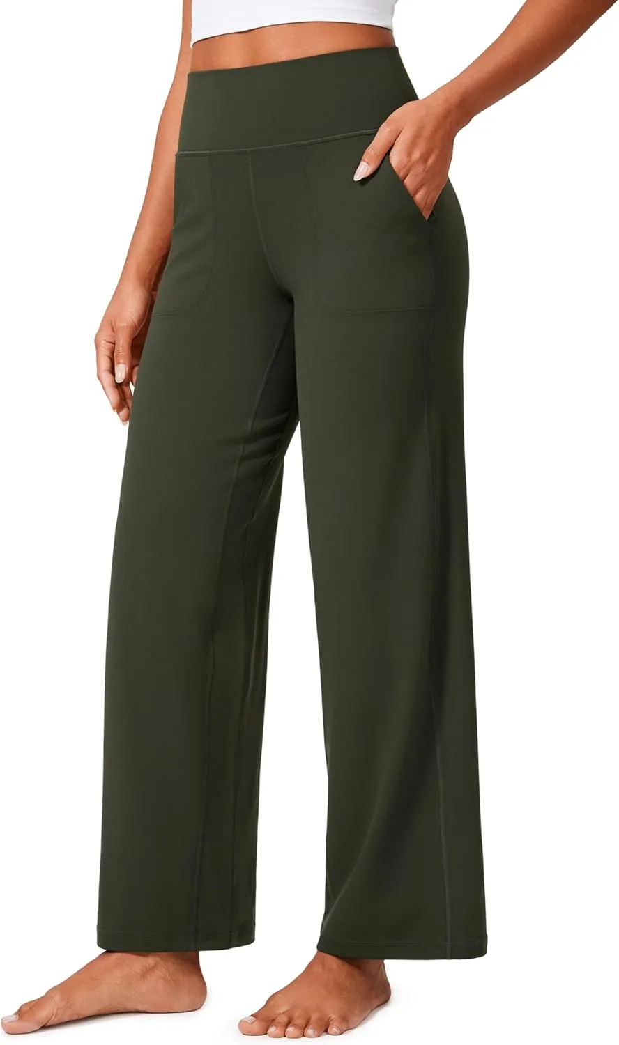 CRZ YOGA Womens Butterlift High Waisted Wide Leg Pants with Pockets 29"/31"/33" - Yoga Lounge Buttery Soft Comfy Casual