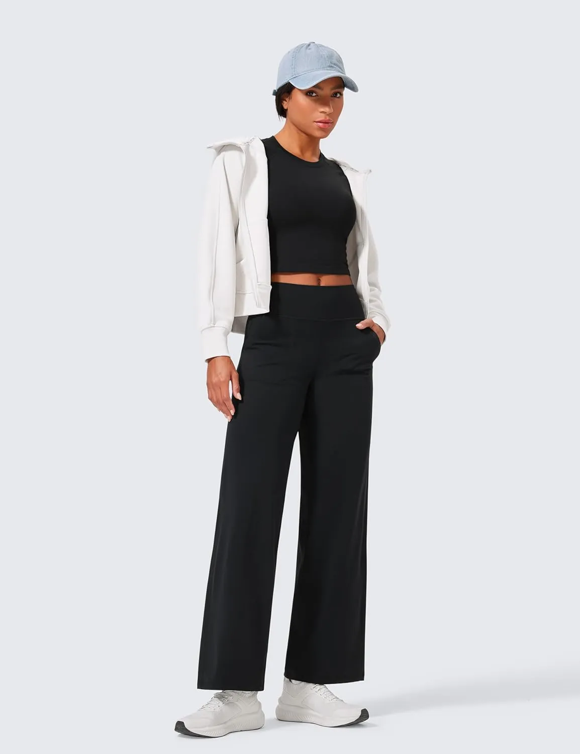 CRZ YOGA Womens Butterlift High Waisted Wide Leg Pants with Pockets 29"/31"/33" - Yoga Lounge Buttery Soft Comfy Casual