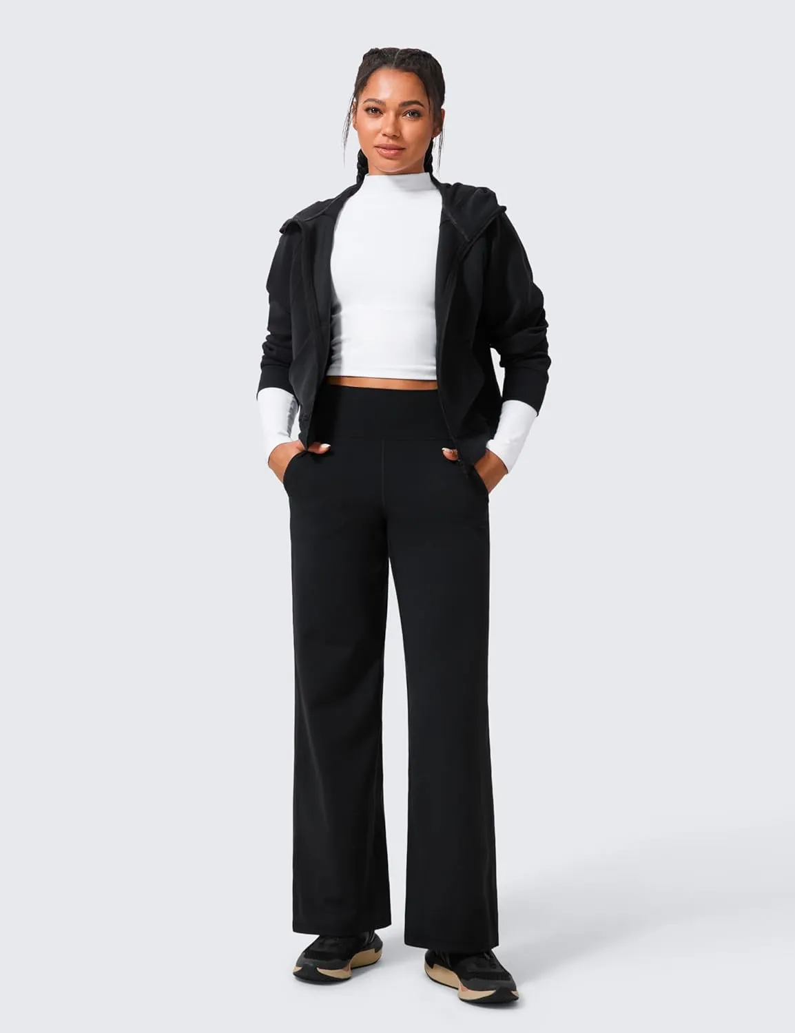 CRZ YOGA Womens Butterlift High Waisted Wide Leg Pants with Pockets 29"/31"/33" - Yoga Lounge Buttery Soft Comfy Casual