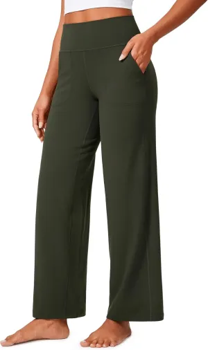 CRZ YOGA Womens Butterlift High Waisted Wide Leg Pants with Pockets 29"/31"/33" - Yoga Lounge Buttery Soft Comfy Casual