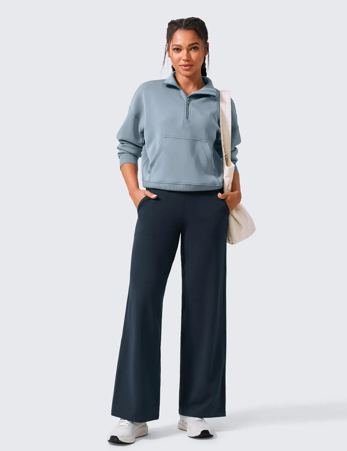 CRZ YOGA Womens Butterlift High Waisted Wide Leg Pants with Pockets 29"/31"/33" - Yoga Lounge Buttery Soft Comfy Casual