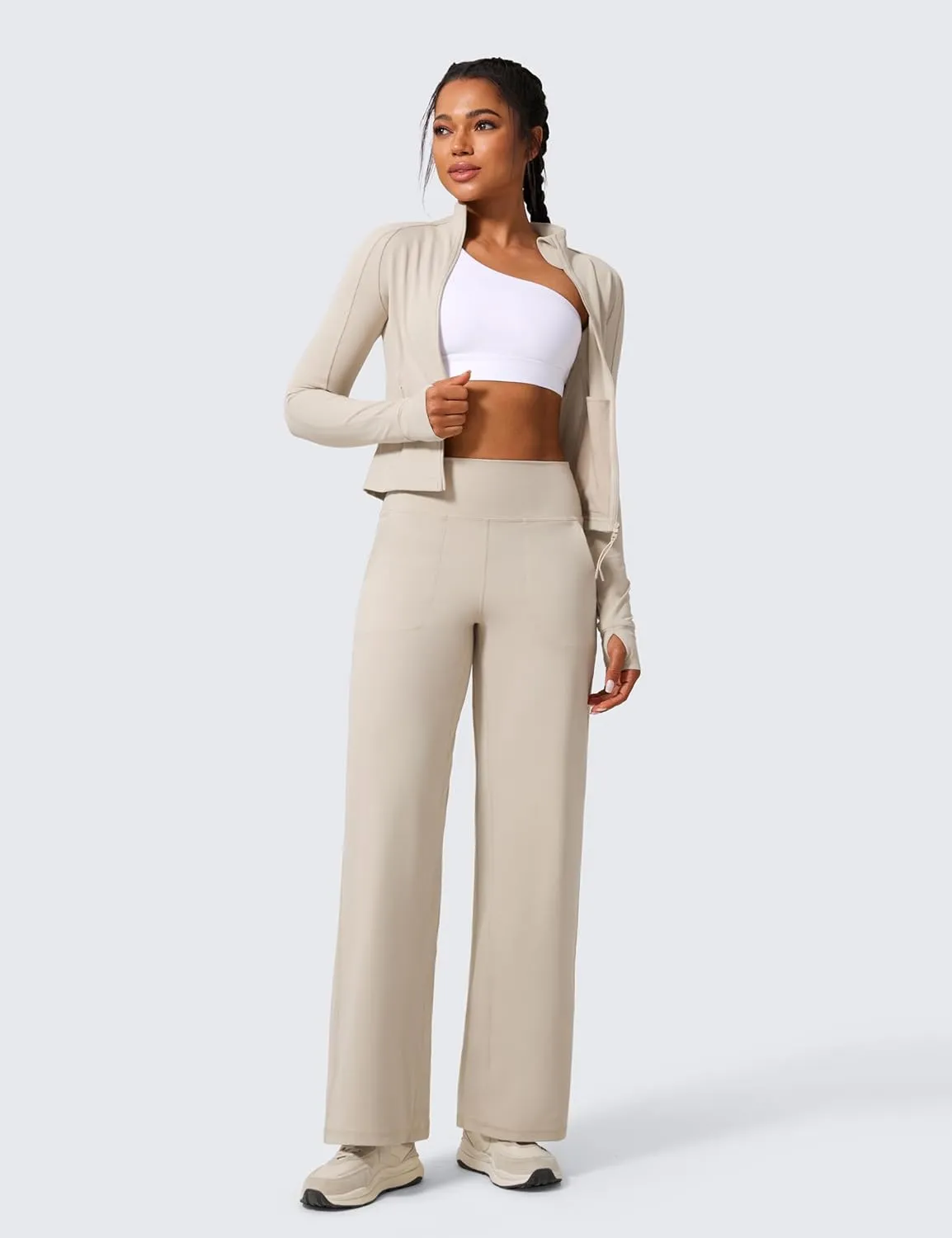 CRZ YOGA Womens Butterlift High Waisted Wide Leg Pants with Pockets 29"/31"/33" - Yoga Lounge Buttery Soft Comfy Casual