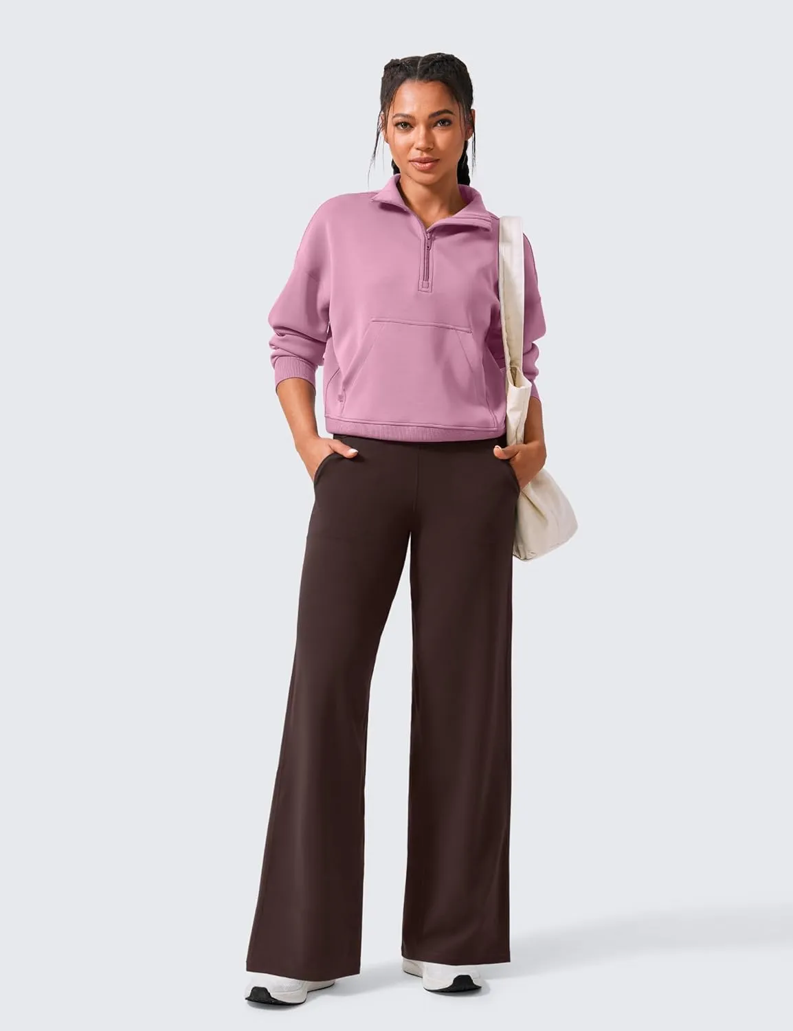 CRZ YOGA Womens Butterlift High Waisted Wide Leg Pants with Pockets 29"/31"/33" - Yoga Lounge Buttery Soft Comfy Casual