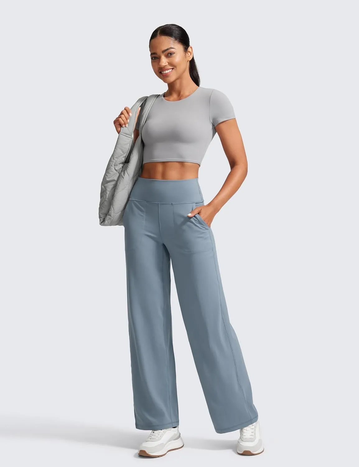 CRZ YOGA Womens Butterlift High Waisted Wide Leg Pants with Pockets 29"/31"/33" - Yoga Lounge Buttery Soft Comfy Casual