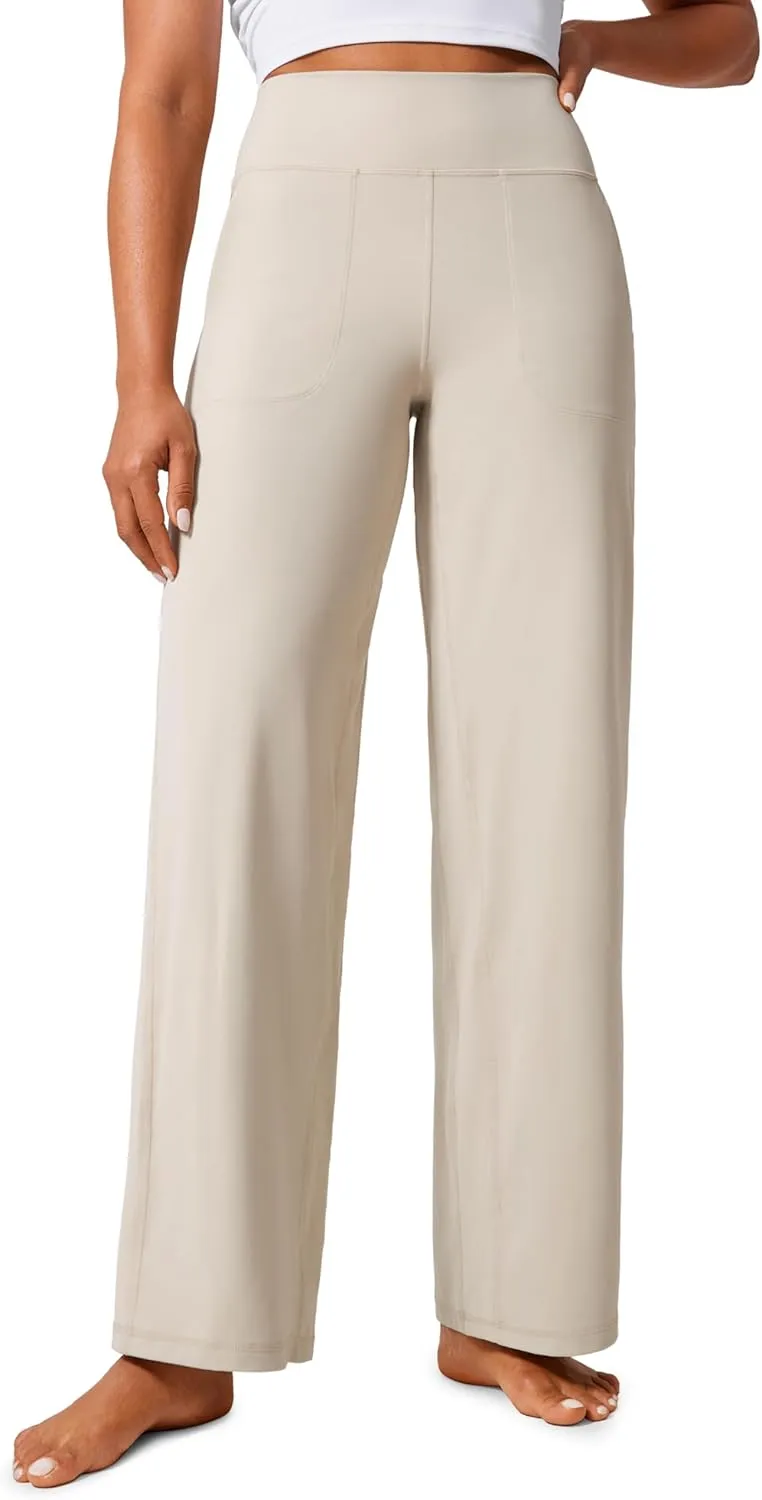 CRZ YOGA Womens Butterlift High Waisted Wide Leg Pants with Pockets 29"/31"/33" - Yoga Lounge Buttery Soft Comfy Casual