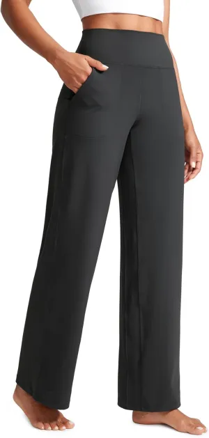 CRZ YOGA Womens Butterlift High Waisted Wide Leg Pants with Pockets 29"/31"/33" - Yoga Lounge Buttery Soft Comfy Casual