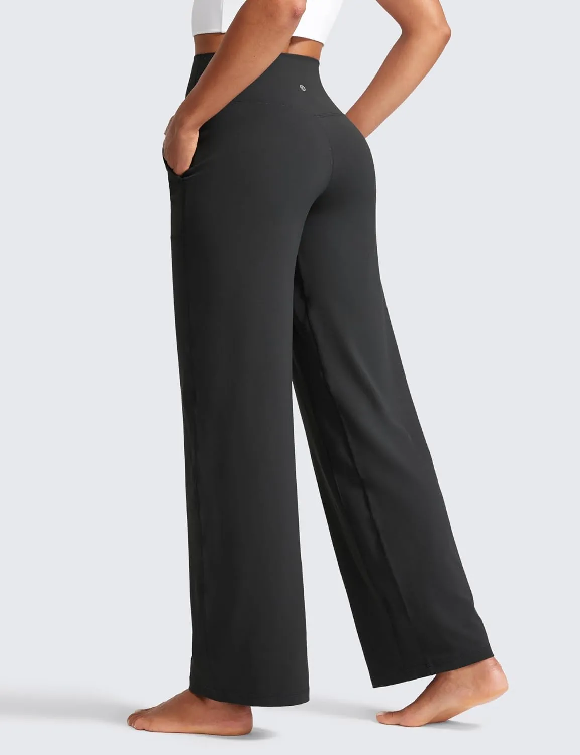 CRZ YOGA Womens Butterlift High Waisted Wide Leg Pants with Pockets 29"/31"/33" - Yoga Lounge Buttery Soft Comfy Casual
