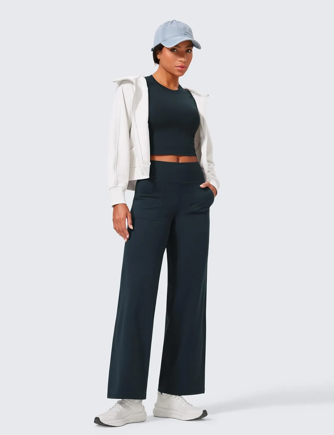 CRZ YOGA Womens Butterlift High Waisted Wide Leg Pants with Pockets 29"/31"/33" - Yoga Lounge Buttery Soft Comfy Casual
