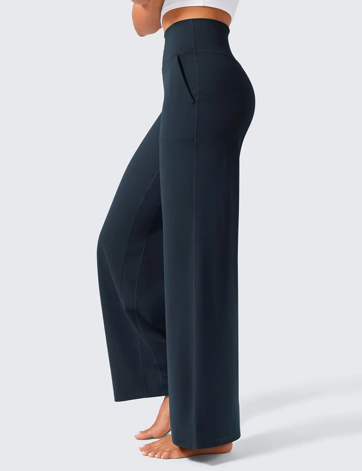 CRZ YOGA Womens Butterlift High Waisted Wide Leg Pants with Pockets 29"/31"/33" - Yoga Lounge Buttery Soft Comfy Casual