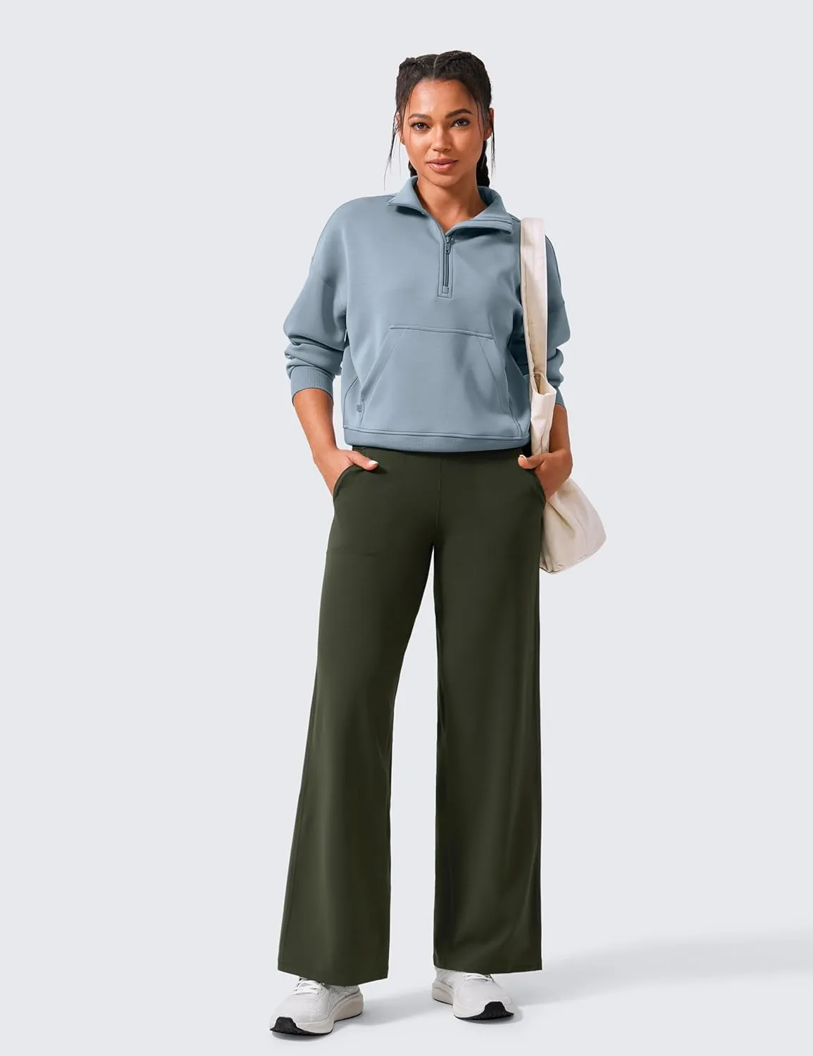 CRZ YOGA Womens Butterlift High Waisted Wide Leg Pants with Pockets 29"/31"/33" - Yoga Lounge Buttery Soft Comfy Casual