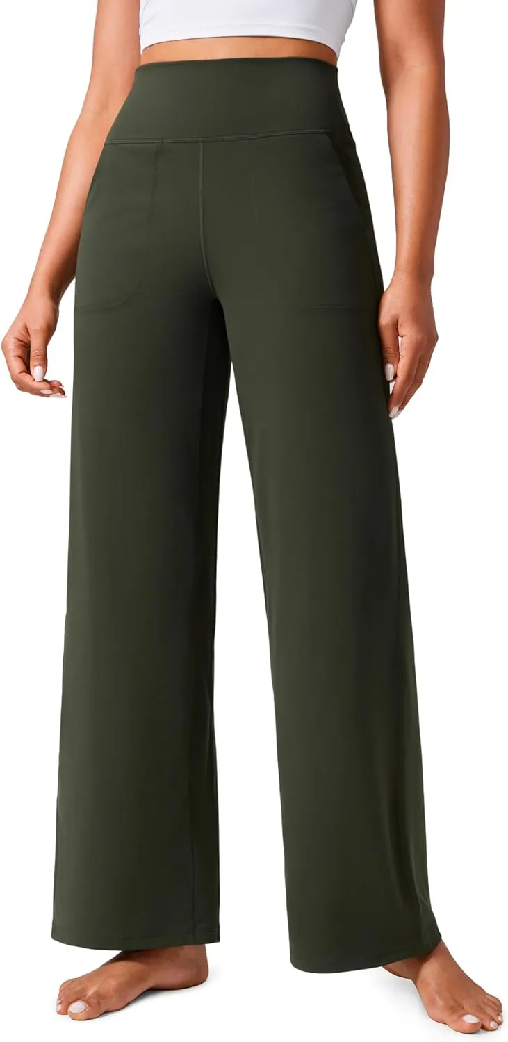 CRZ YOGA Womens Butterlift High Waisted Wide Leg Pants with Pockets 29"/31"/33" - Yoga Lounge Buttery Soft Comfy Casual