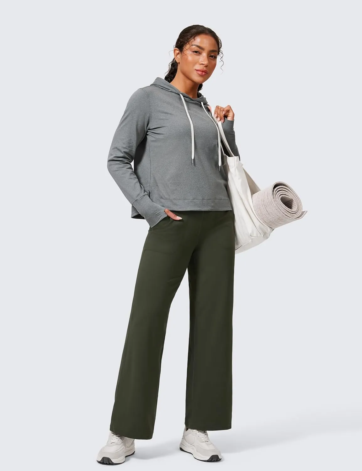 CRZ YOGA Womens Butterlift High Waisted Wide Leg Pants with Pockets 29"/31"/33" - Yoga Lounge Buttery Soft Comfy Casual