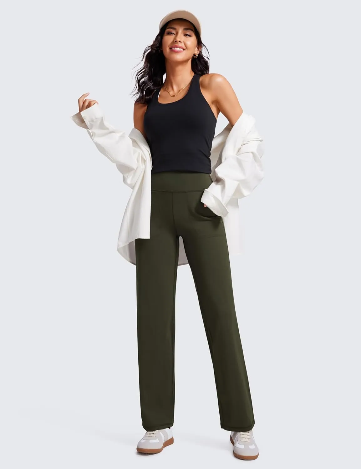 CRZ YOGA Womens Butterluxe High Waist Wide Leg Pants with Pockets 31" - Buttery Soft Comfy Casual Yoga Lounge