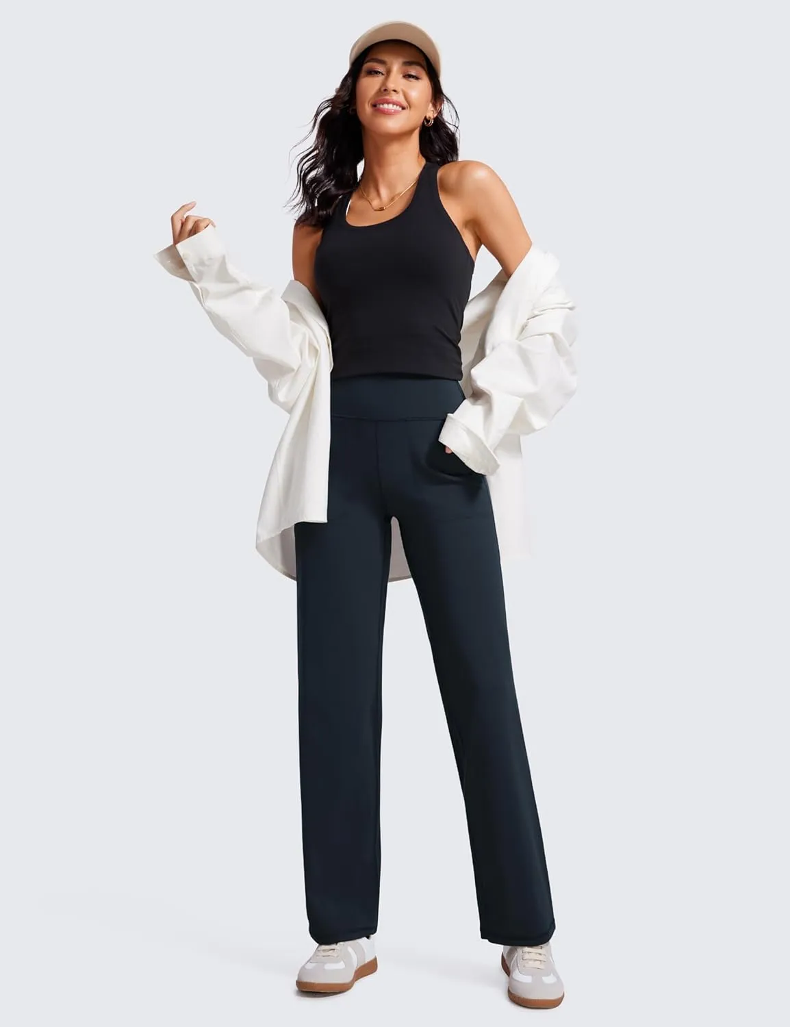 CRZ YOGA Womens Butterluxe High Waist Wide Leg Pants with Pockets 31" - Buttery Soft Comfy Casual Yoga Lounge