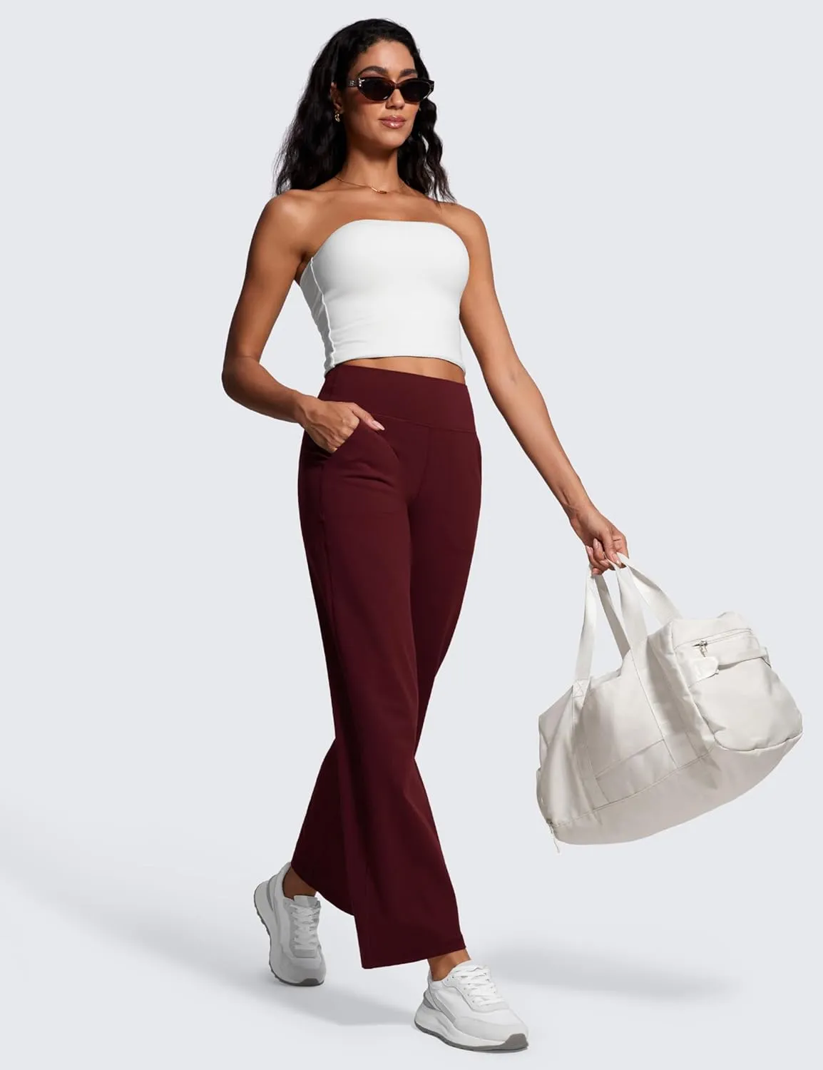 CRZ YOGA Womens Butterluxe High Waist Wide Leg Pants with Pockets 31" - Buttery Soft Comfy Casual Yoga Lounge