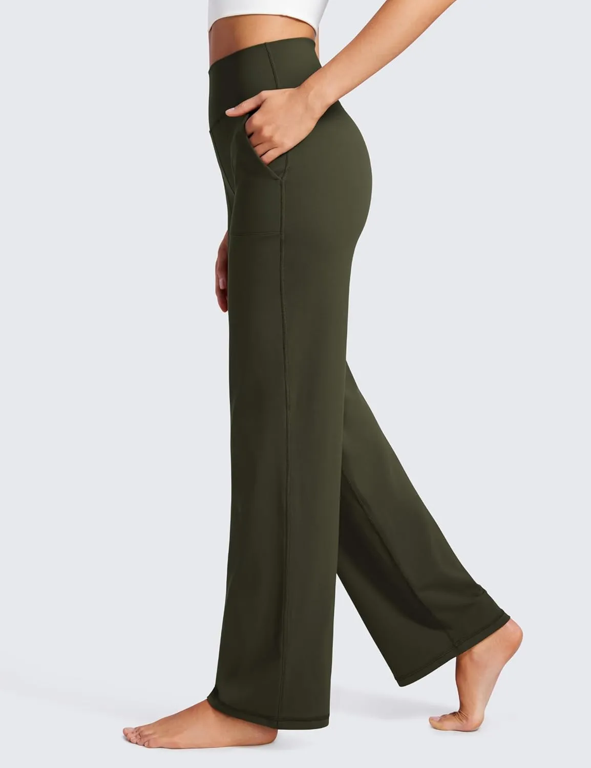 CRZ YOGA Womens Butterluxe High Waist Wide Leg Pants with Pockets 31" - Buttery Soft Comfy Casual Yoga Lounge