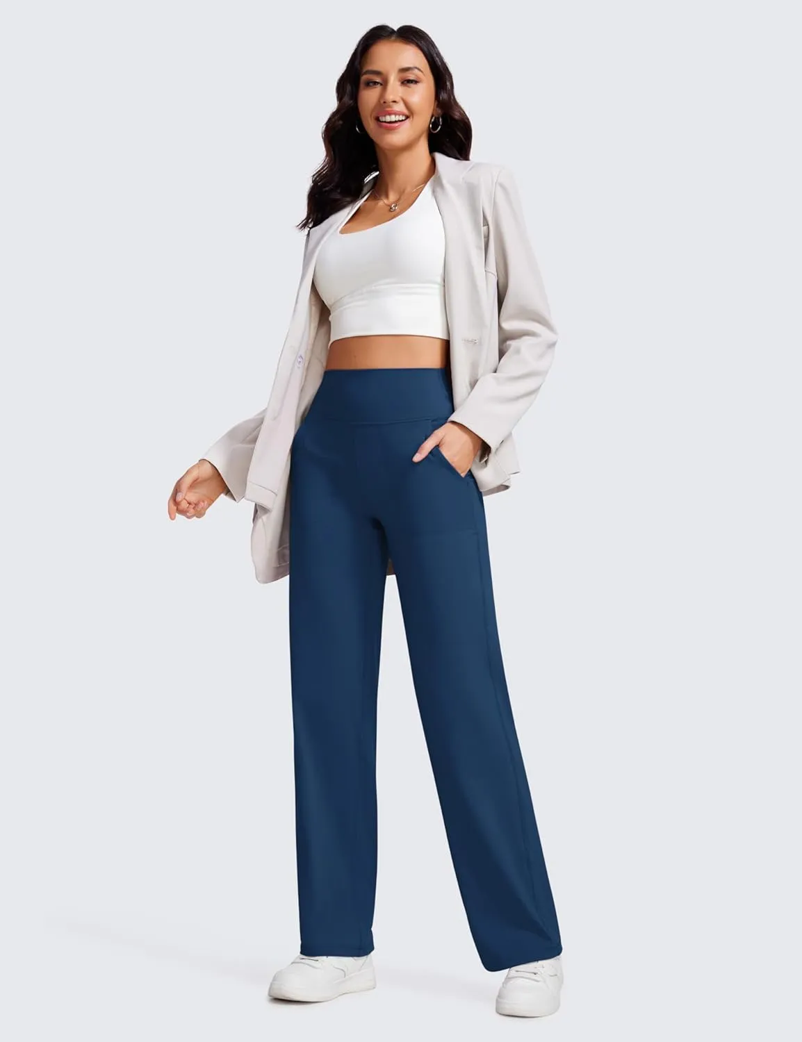 CRZ YOGA Womens Butterluxe High Waist Wide Leg Pants with Pockets 31" - Buttery Soft Comfy Casual Yoga Lounge