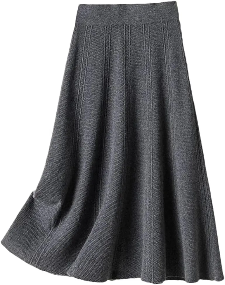 DBFBDTU Womens Wool Skirt Knitted Ribbed Knit A-Line Skirts Pleated Knit Sweater Midi Skirts