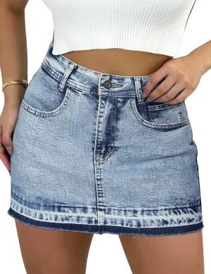 Denim Skort for Women High Wasited Mini Denim Skirt Stretch Summer Jean Skirt with Pockets