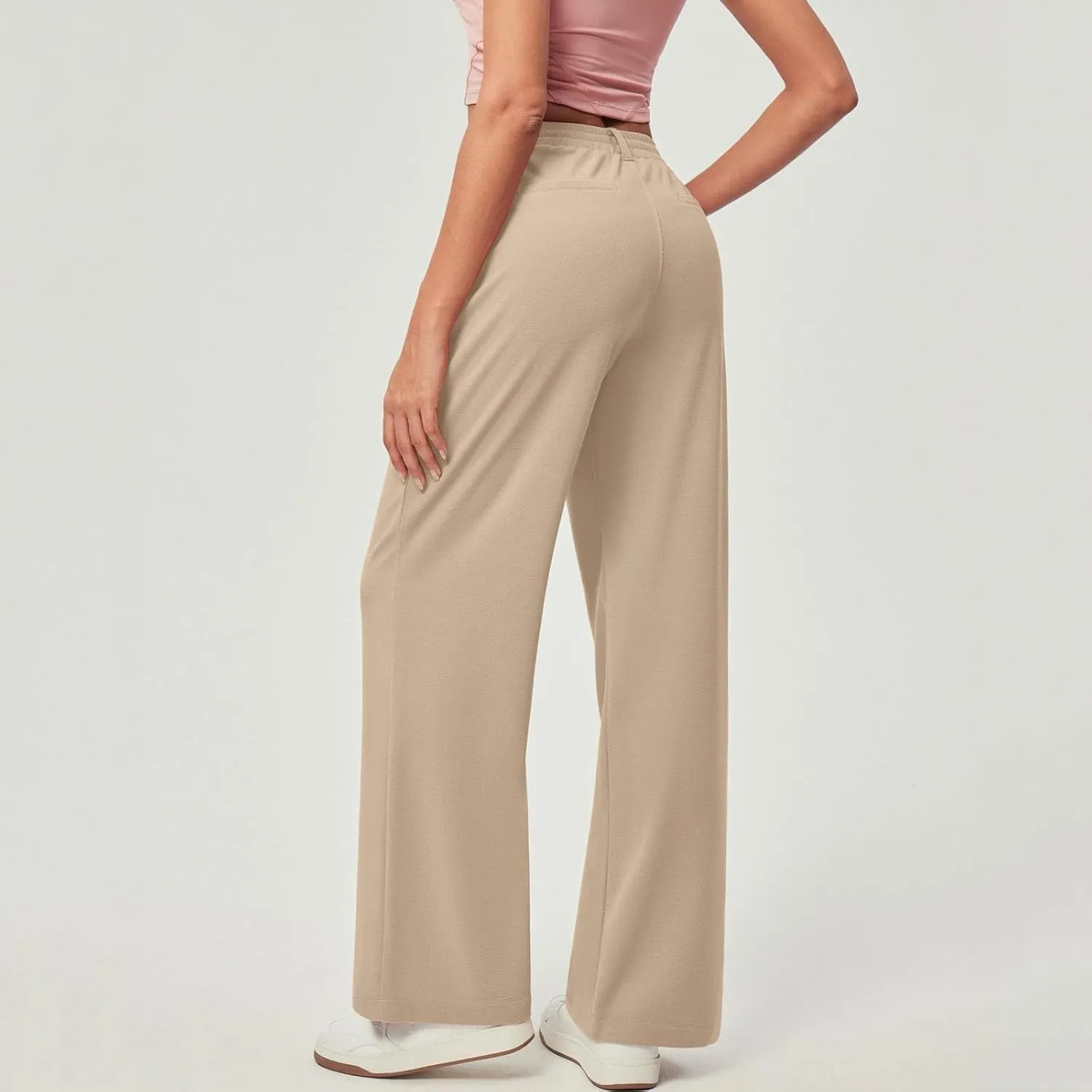 Dress Pants Women Business Casual Button Down Wide Leg Pants Lightweight Dressy Work Chino Pants with Pockets