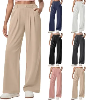 Dress Pants Women Business Casual Button Down Wide Leg Pants Lightweight Dressy Work Chino Pants with Pockets