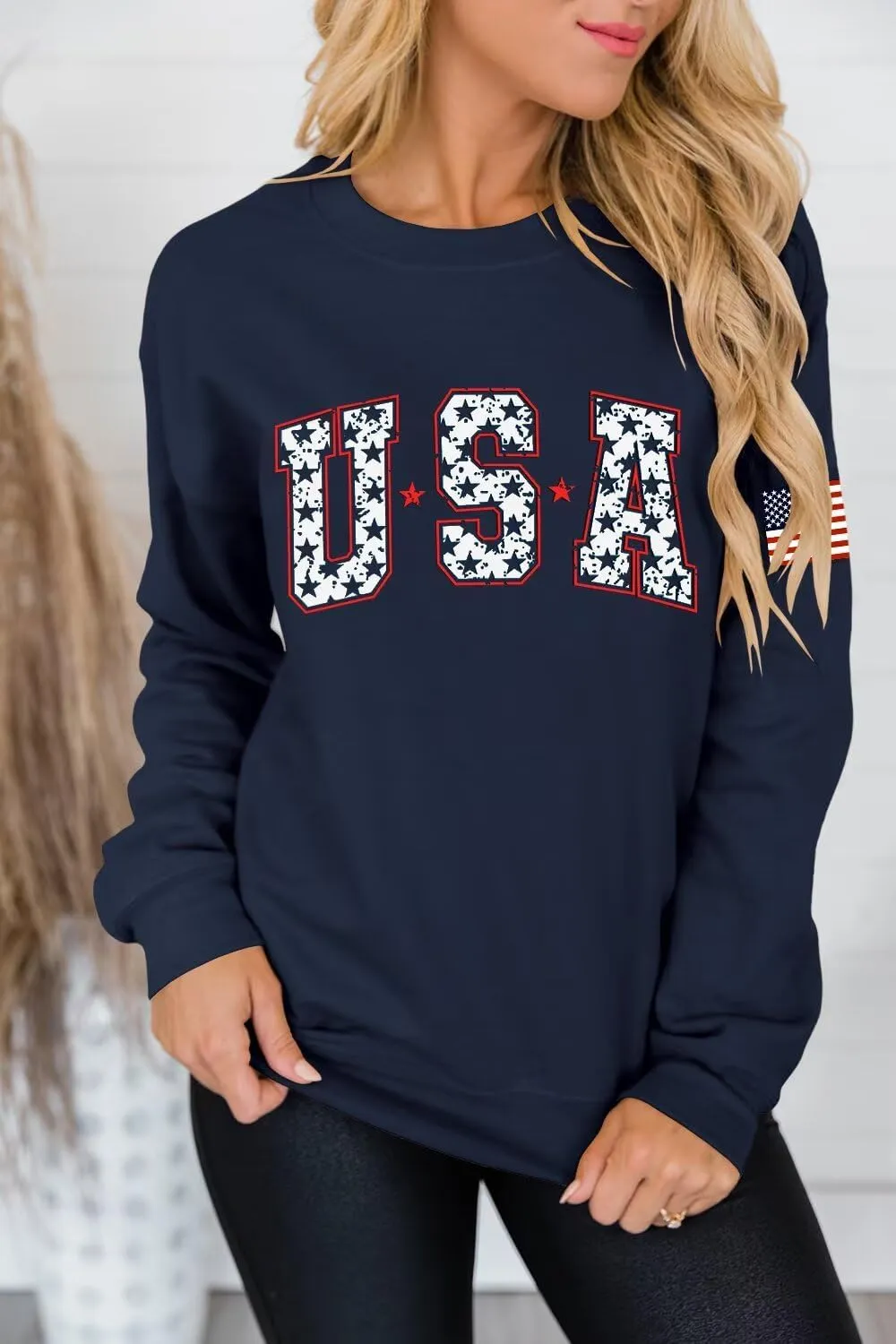 Dressmine Womens Usa Sweatshirt Long Sleeve Graphic 4Th Of July Flag Shirts 2025 Cute Knit Casual Pullover