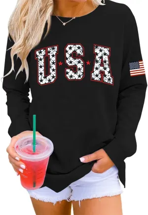 Dressmine Womens Usa Sweatshirt Long Sleeve Graphic 4Th Of July Flag Shirts 2025 Cute Knit Casual Pullover