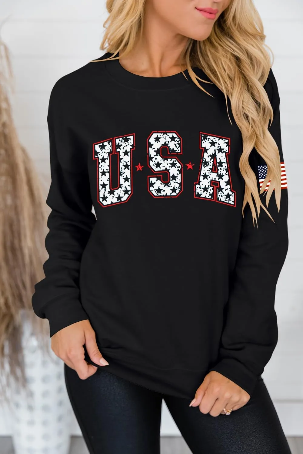 Dressmine Womens Usa Sweatshirt Long Sleeve Graphic 4Th Of July Flag Shirts 2025 Cute Knit Casual Pullover