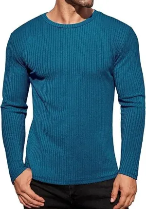 ELESOL Men's Long Sleeve Shirts Ribbed Pullover Sweater Sim Fit Thermal Tops Crew Neck Stretchy Undershirts