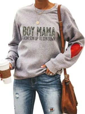 ETATNG Womens Boy Mama Sweatshirt Long Sleeve Camouflage Letter Print Crewneck Loose Sweatshirts Tops