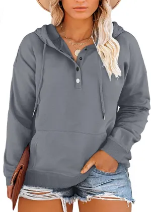 Eytino Plus Size Hooded for Women Tops Long Sleeve Button Collar Drawstring Hoodies Pullover Sweatshirts with Pockets(1X-5X)