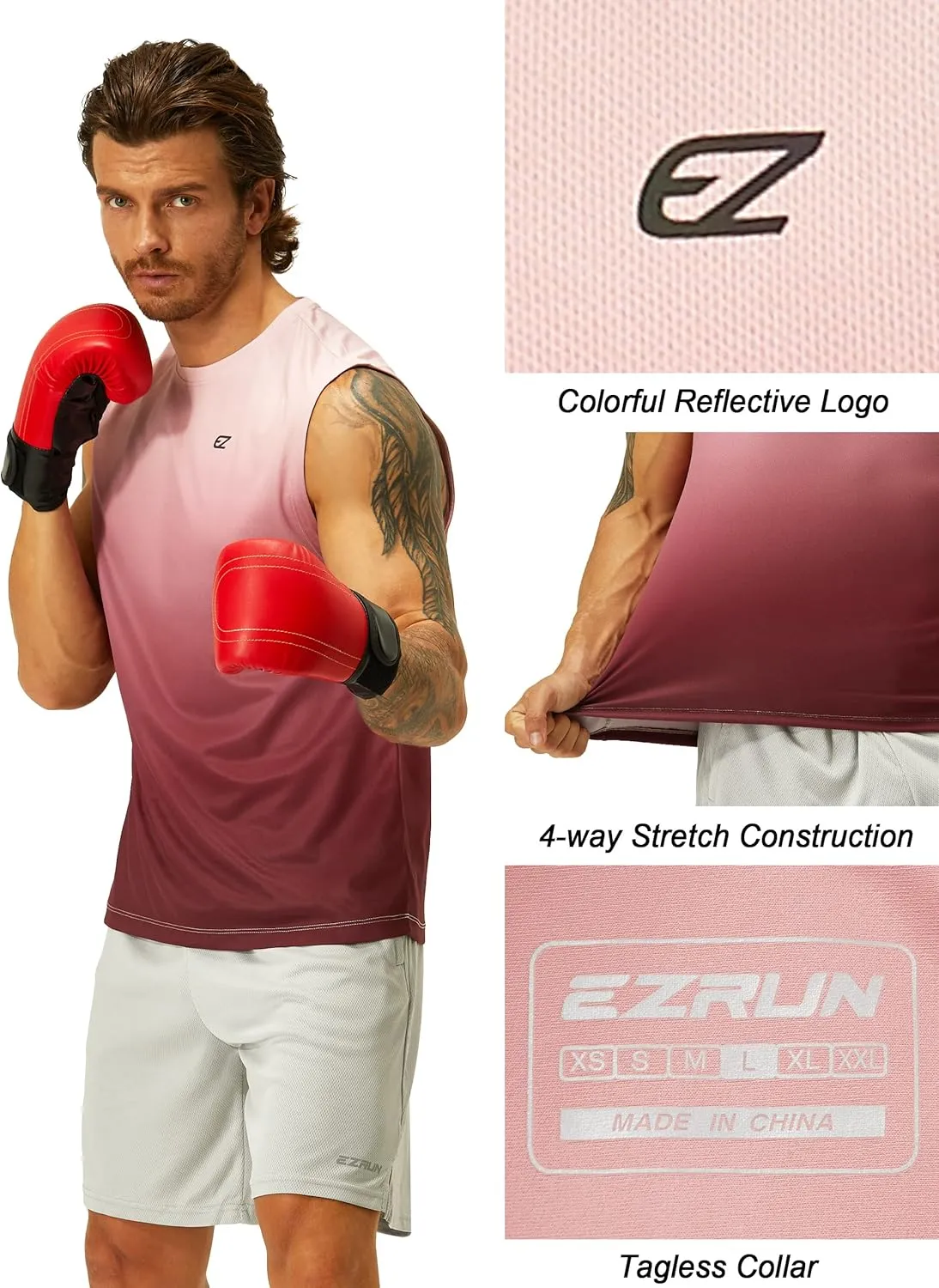 EZRUN Men's Workout Sleeveless Shirts Quick Dry Muscle Swim Shirt Gym Fitness Running Beach Tank Tops