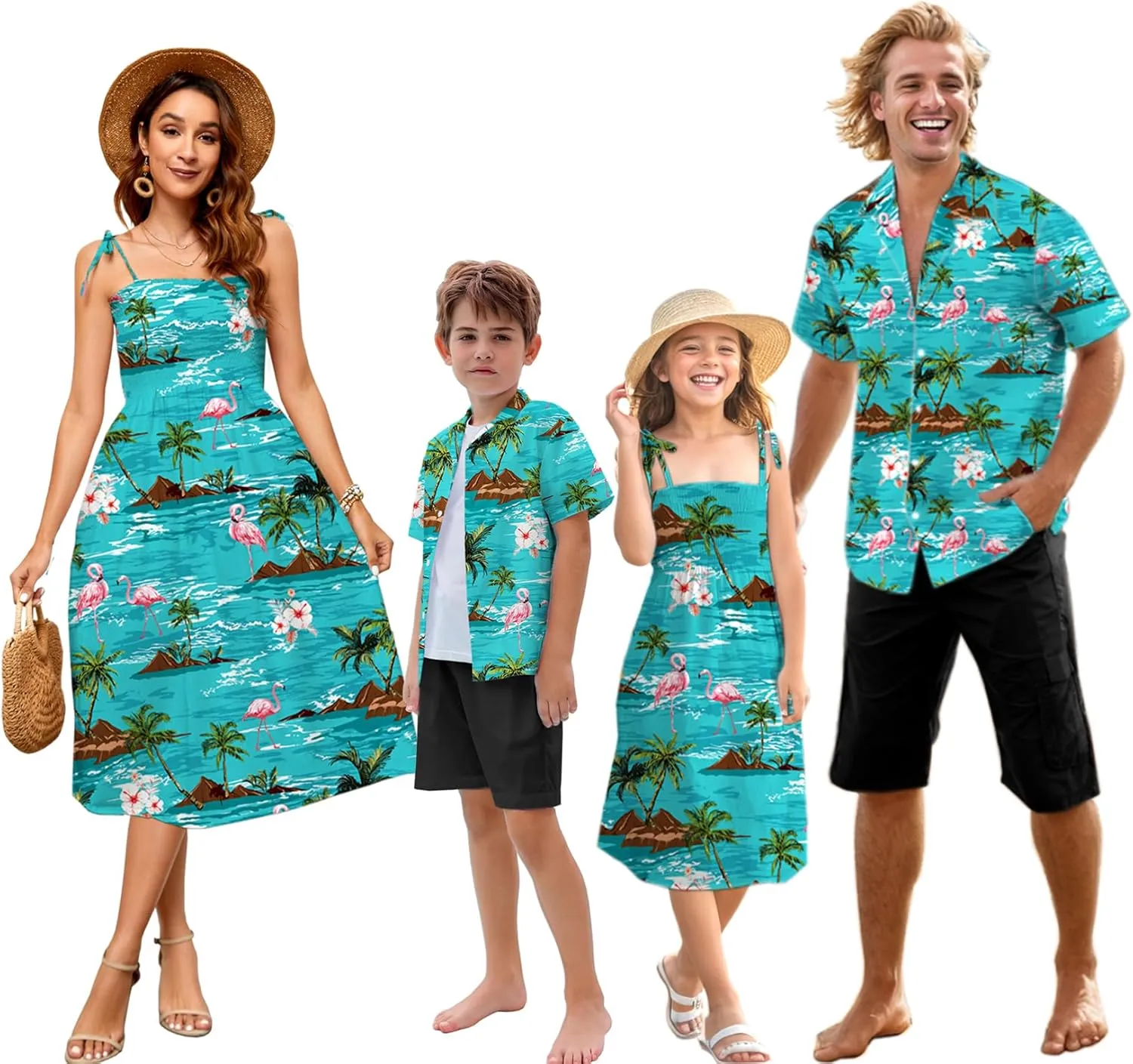 Family Matching Hawaiian Outfits, Dad and Son Beach Vacation Shirts Mommy Daughter Dress, 2T - X-Large