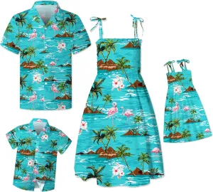 Family Matching Hawaiian Outfits, Dad and Son Beach Vacation Shirts Mommy Daughter Dress, 2T - X-Large