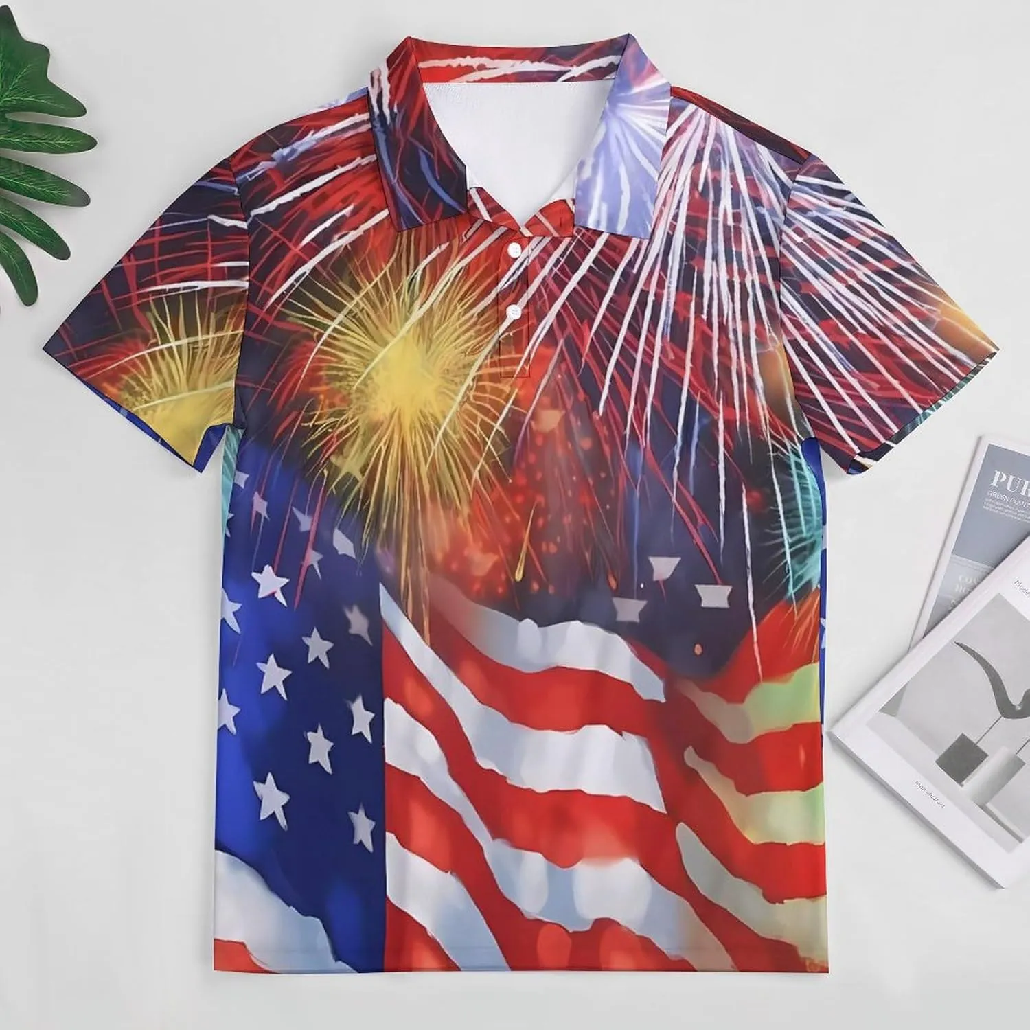 Firework Memorial Day July of 4th Mens Short Sleeve Polo Shirts Straight Sports Golf Tennis T-Shirt Quick Dry Long Top