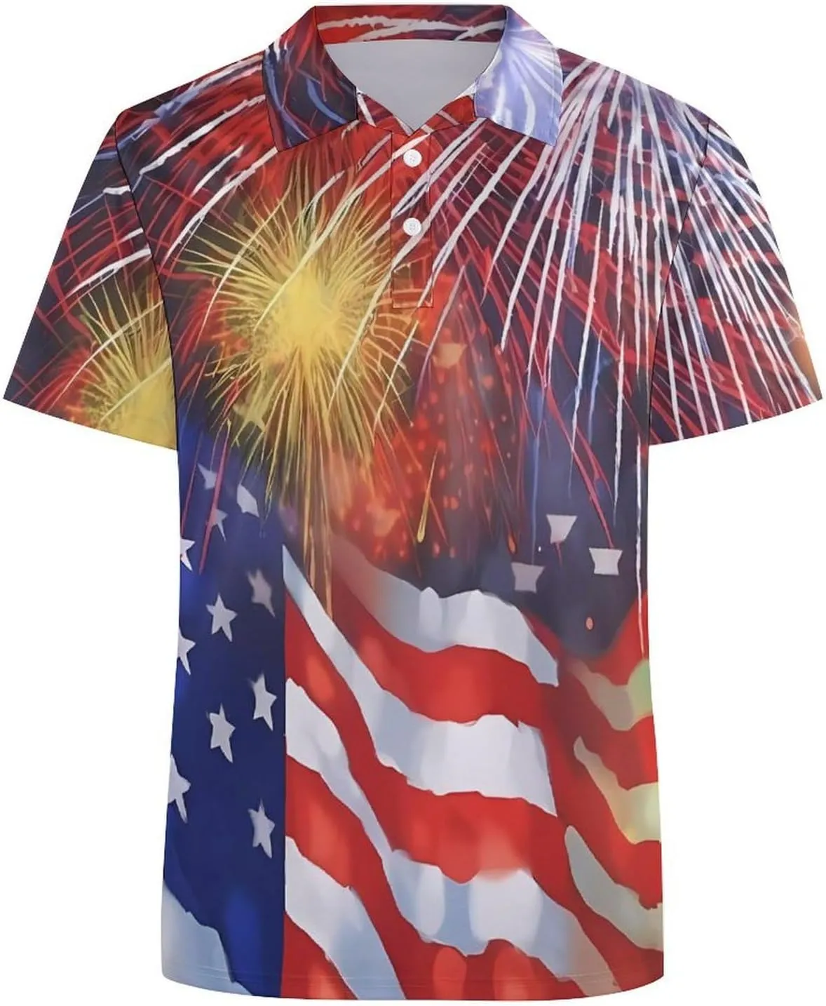 Firework Memorial Day July of 4th Mens Short Sleeve Polo Shirts Straight Sports Golf Tennis T-Shirt Quick Dry Long Top