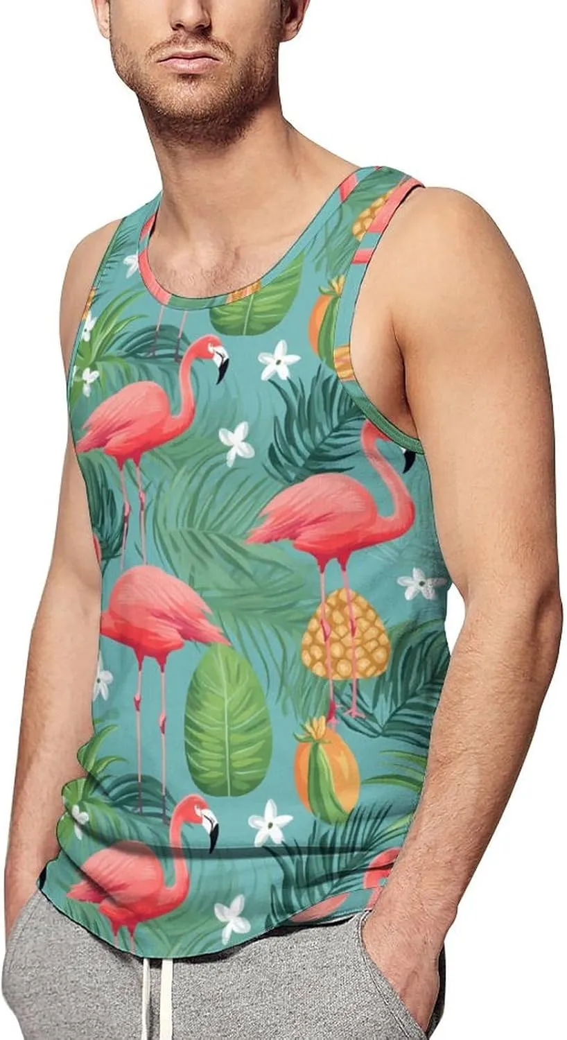 Flamingo Tropical Flowers Men's Tank Top Sleeveless T-Shirt Pullover Vest Shirts Gym Workout Beach Funny