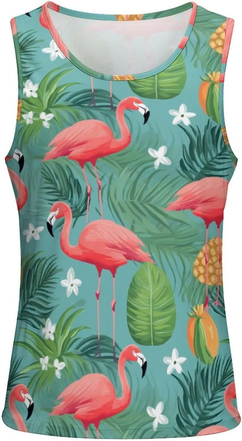 Flamingo Tropical Flowers Men's Tank Top Sleeveless T-Shirt Pullover Vest Shirts Gym Workout Beach Funny