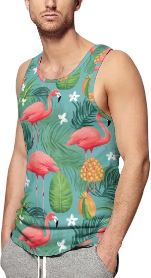 Flamingo Tropical Flowers Men's Tank Top Sleeveless T-Shirt Pullover Vest Shirts Gym Workout Beach Funny