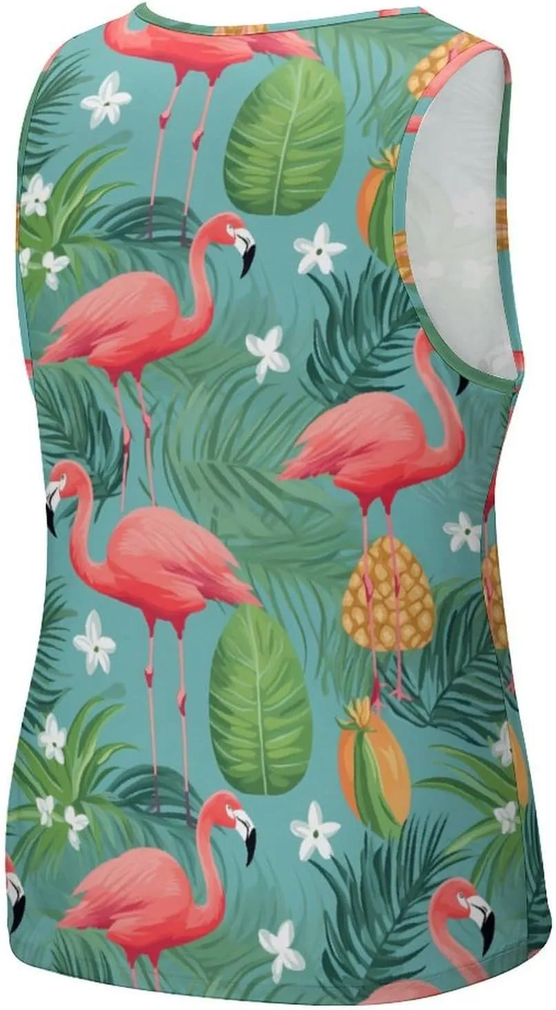 Flamingo Tropical Flowers Men's Tank Top Sleeveless T-Shirt Pullover Vest Shirts Gym Workout Beach Funny