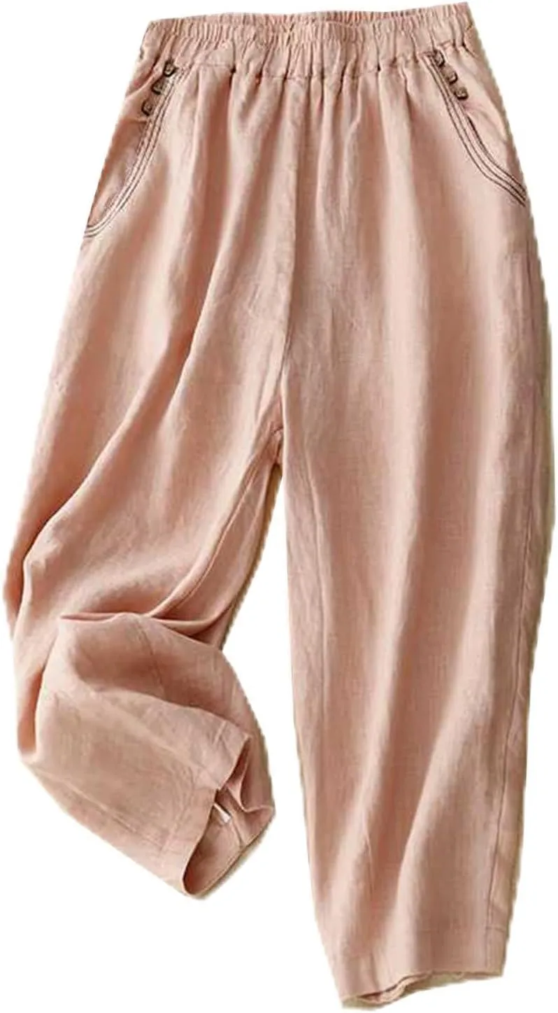 Flowy Pants for Women Summer Fashion Sagging High Waisted Elastic Pant Casual Loose Fit Slim Trousers with Pockets