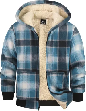 GEEK LIGHTING Boys Flannel Jacket Sherpa Lined Hoodies Zip Up Fleece Plaid Shirt Jackets Winter Outdoor Coat Warm