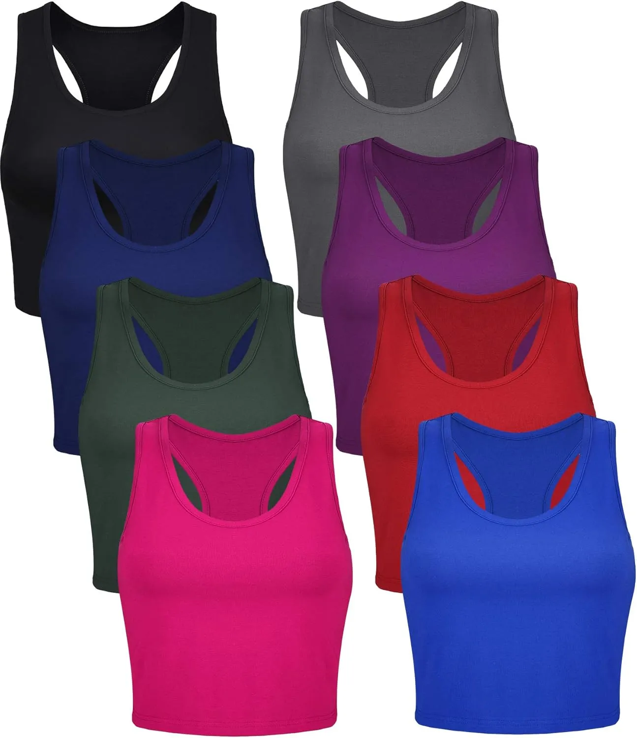 Geyoga 8 Pcs Women Basic Crop Tank Tops Sleeveless Racerback Crop Cotton Top