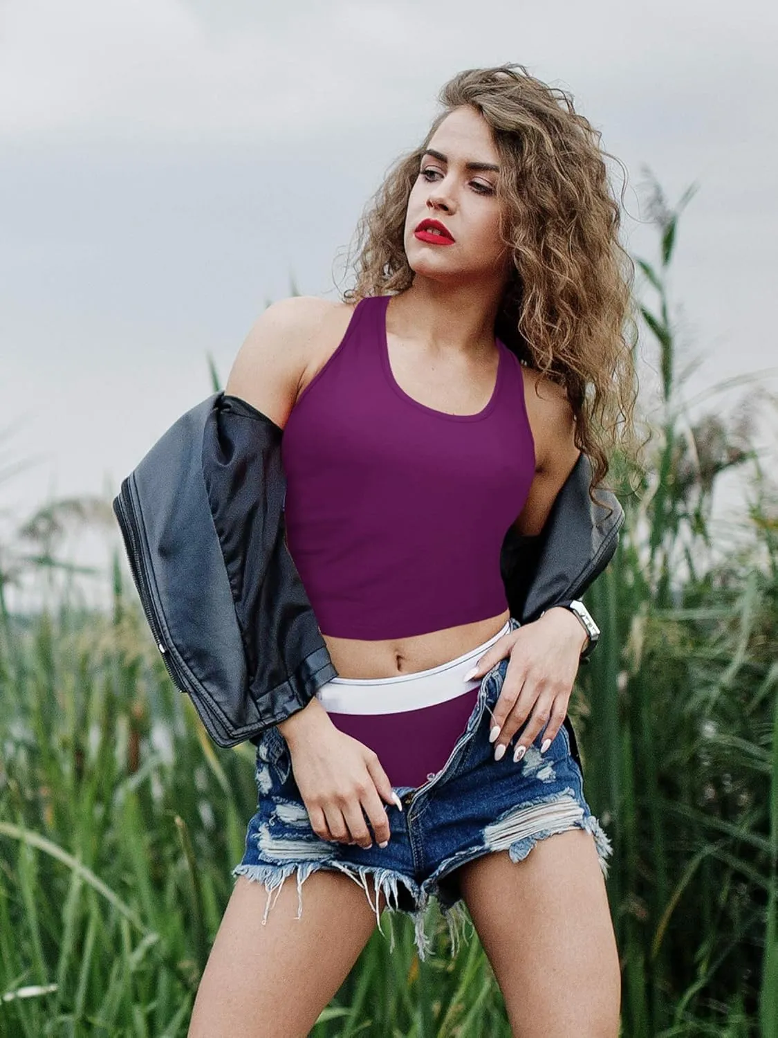 Geyoga 8 Pcs Women Basic Crop Tank Tops Sleeveless Racerback Crop Cotton Top
