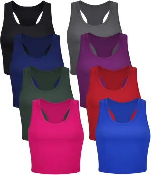 Geyoga 8 Pcs Women Basic Crop Tank Tops Sleeveless Racerback Crop Cotton Top