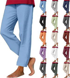 GIERIDUC Linen Pants for Women 2025 Summer High Waist Elastic Wide Leg Lounge Pant Casual Loose Lightweight Beach Trousers