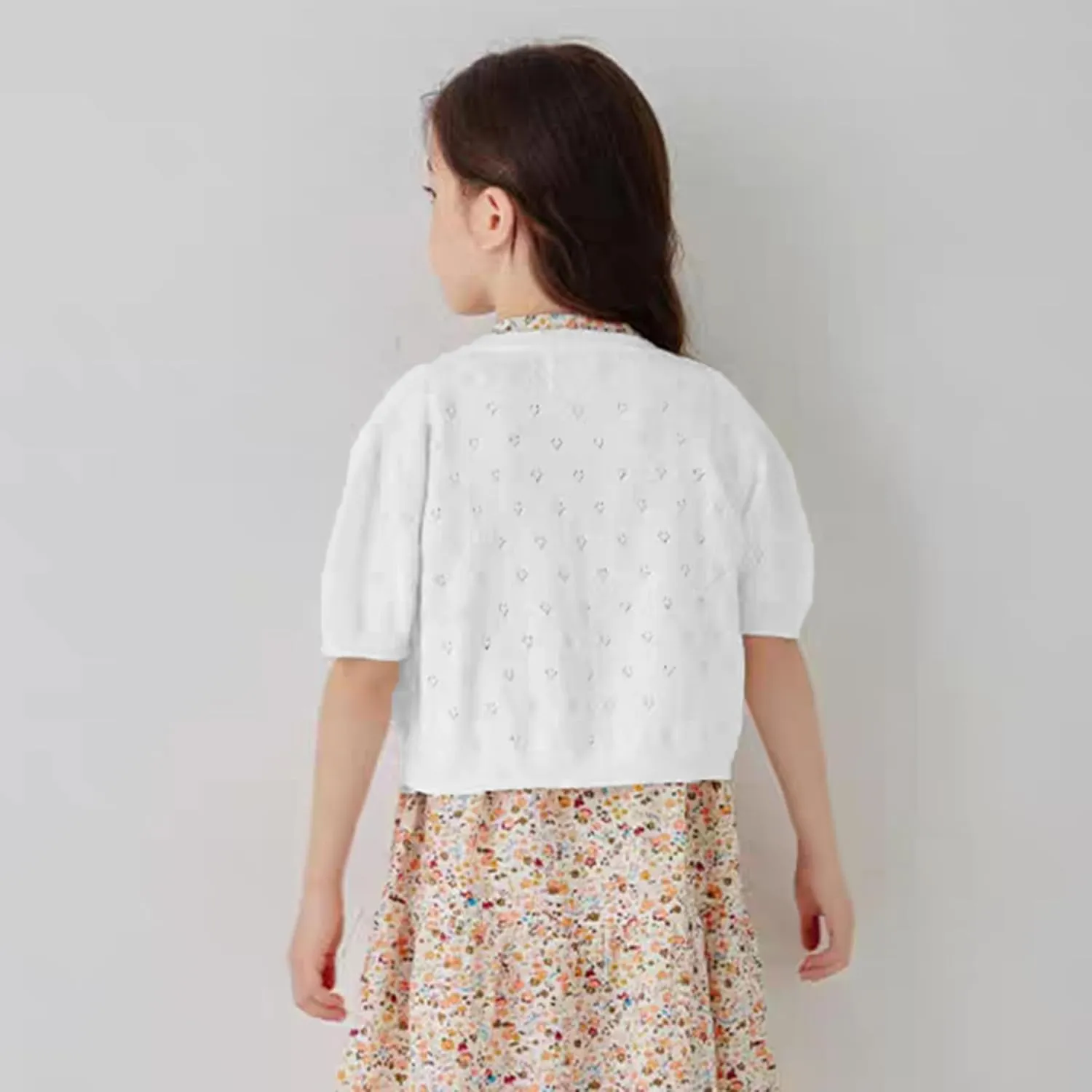 Girls Cardigan Sweater, Childrens Kids Toddler Bolero Shrug, Button Cover Up Cropped Tops